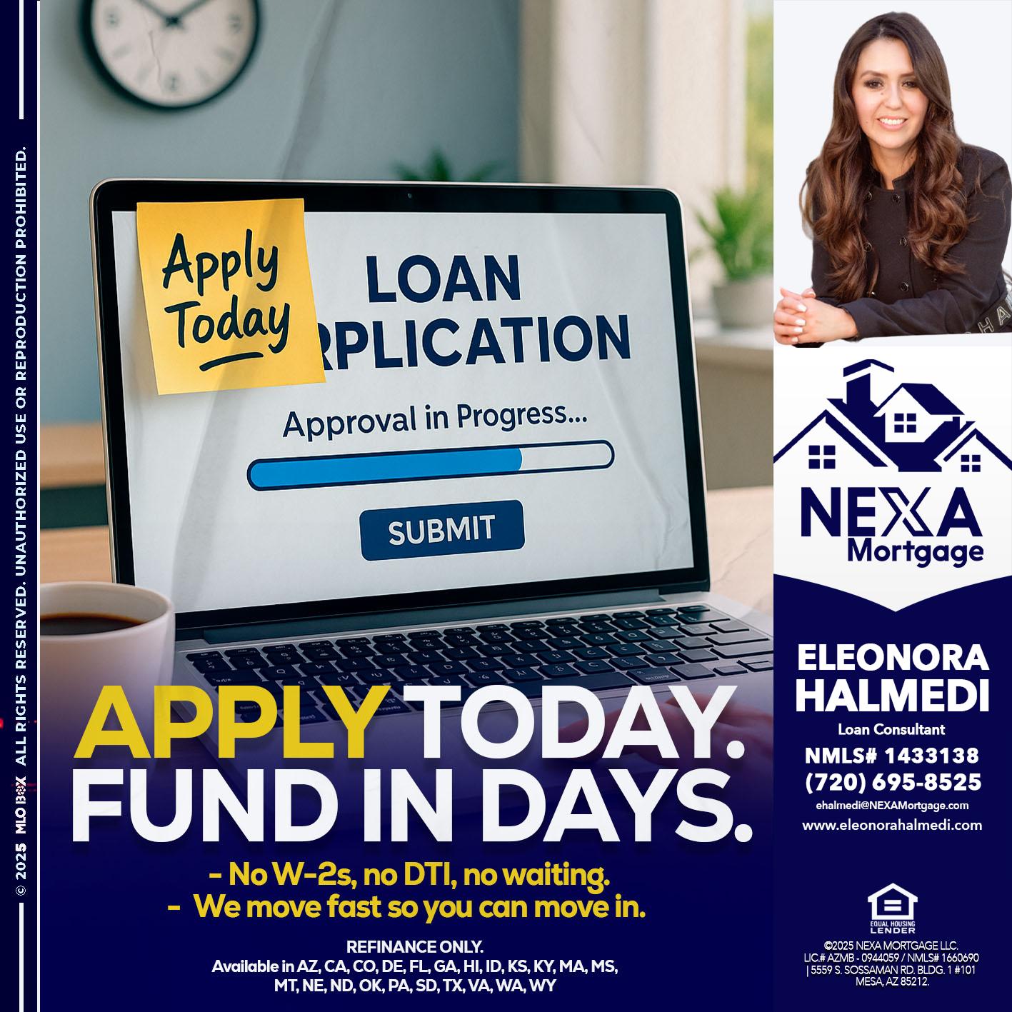 APPLY TODAY - Eleonora Halmedi -Mortgage Advisor