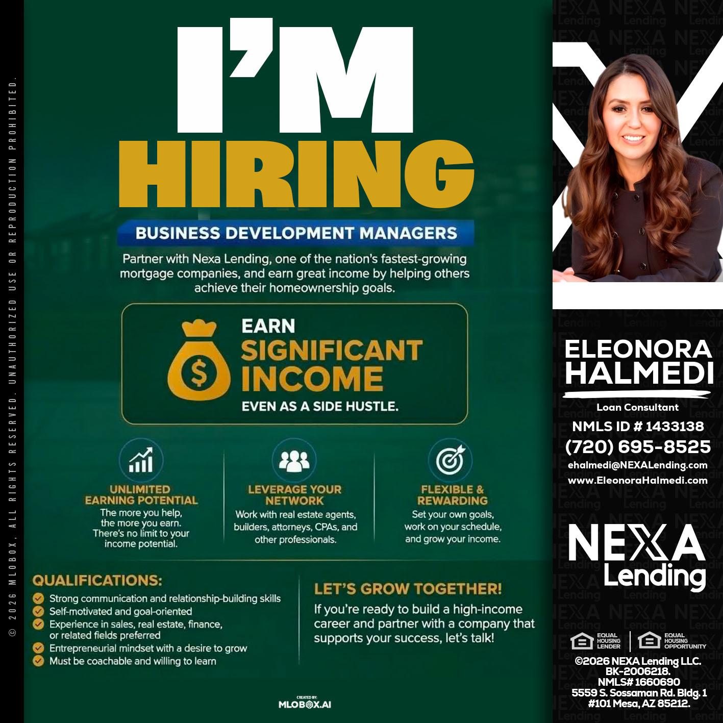 IM HIRING - Eleonora Halmedi -Mortgage Advisor
