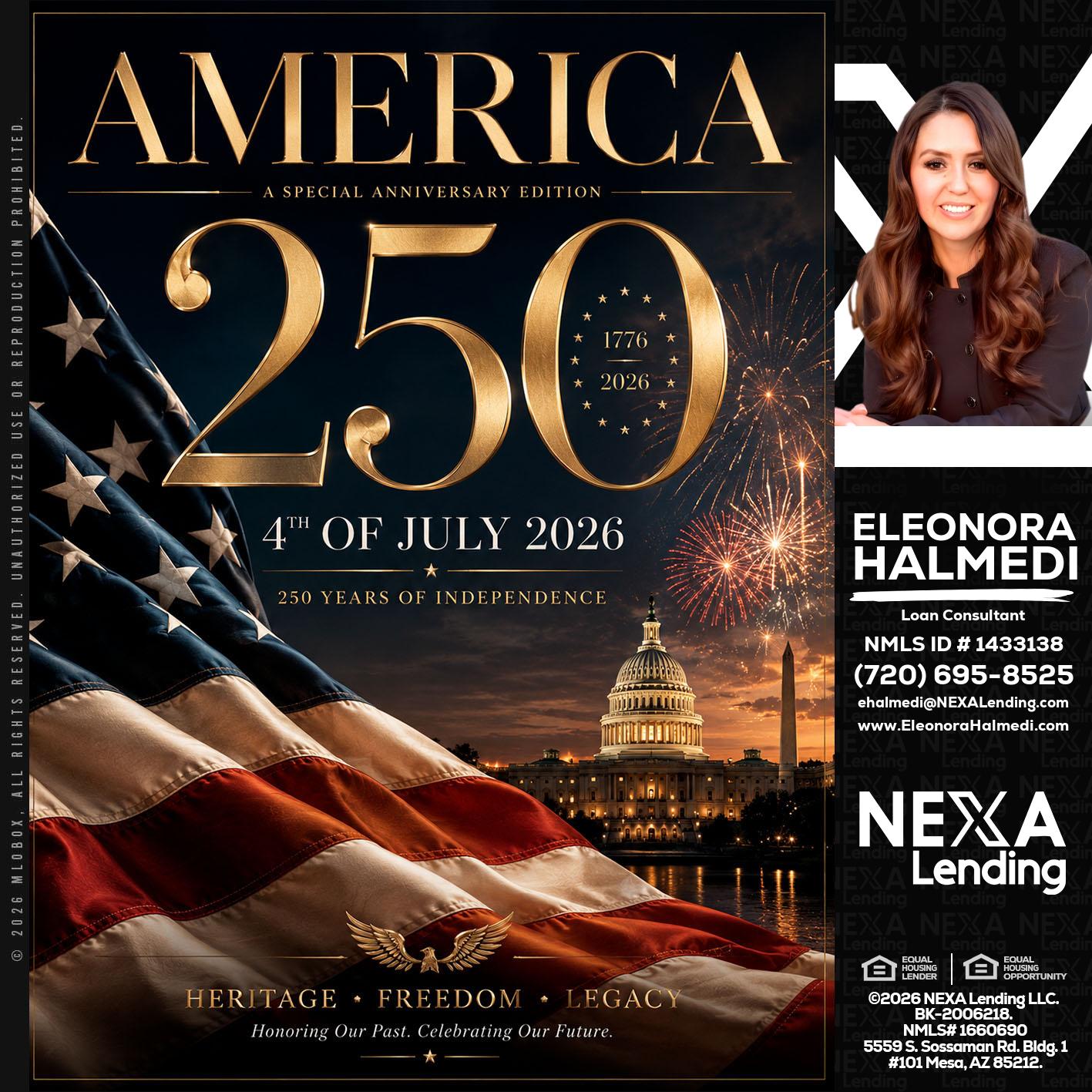 AMERICA 250 TH - Eleonora Halmedi -Mortgage Advisor